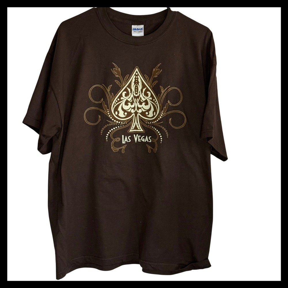 NWOT Gildan Las Vegas Ace of Spades Graphic T-Shirt Mens XL Brown Tee
